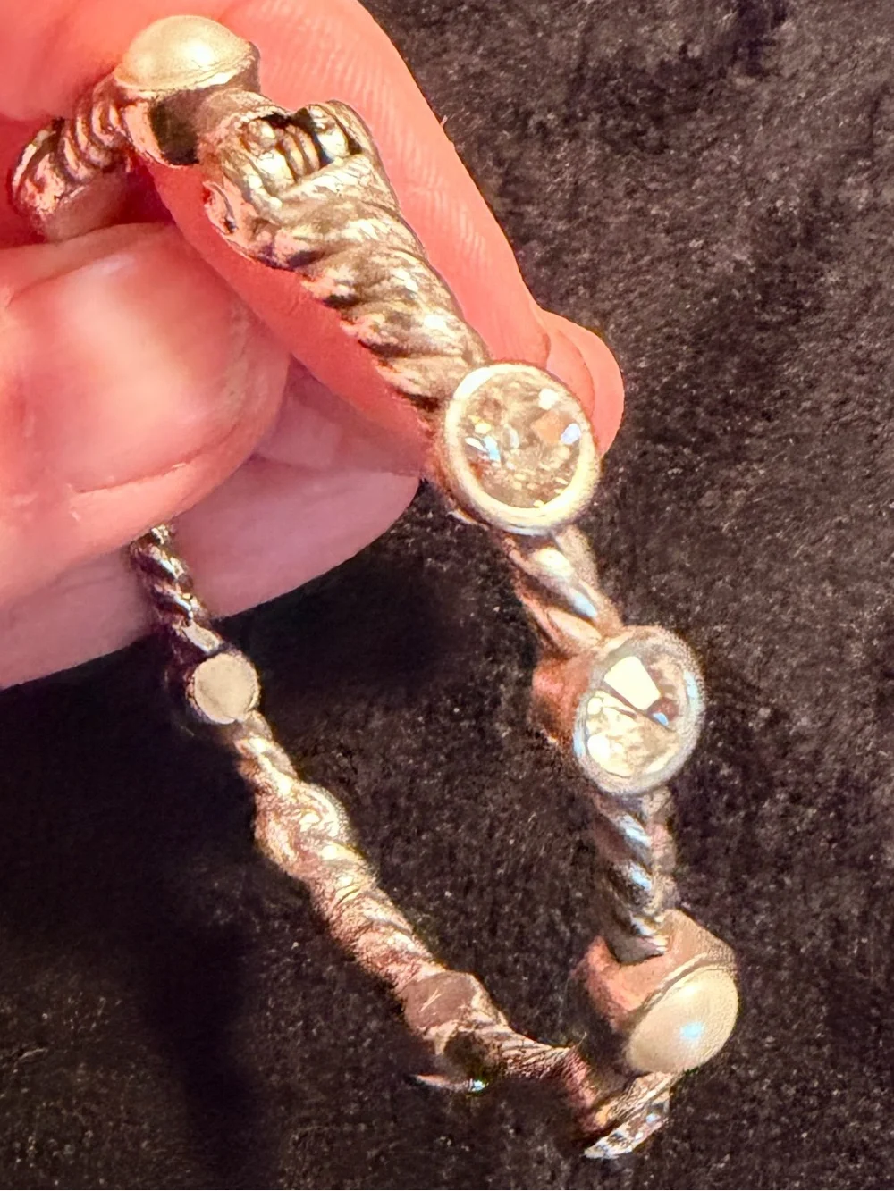 Brighton Monte Carlo Crystal Pearl Silver Hinged Bangle Bracelet